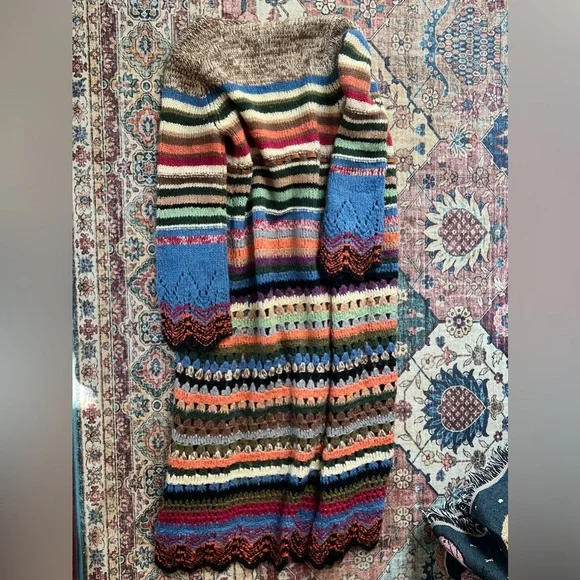 Boston Proper hand knit wool colorful stripe Long Cardigan Sweater, size medium - Picture 8 of 9